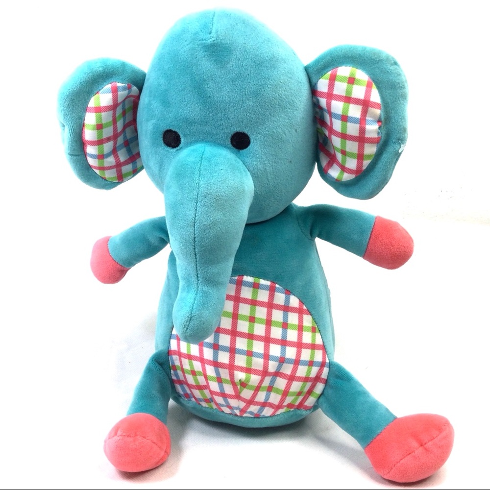 Sound and Light Animatronics Blue and Plaid Plush Elephant.